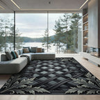 Ornate Black Woven Lattice Foliage Rug