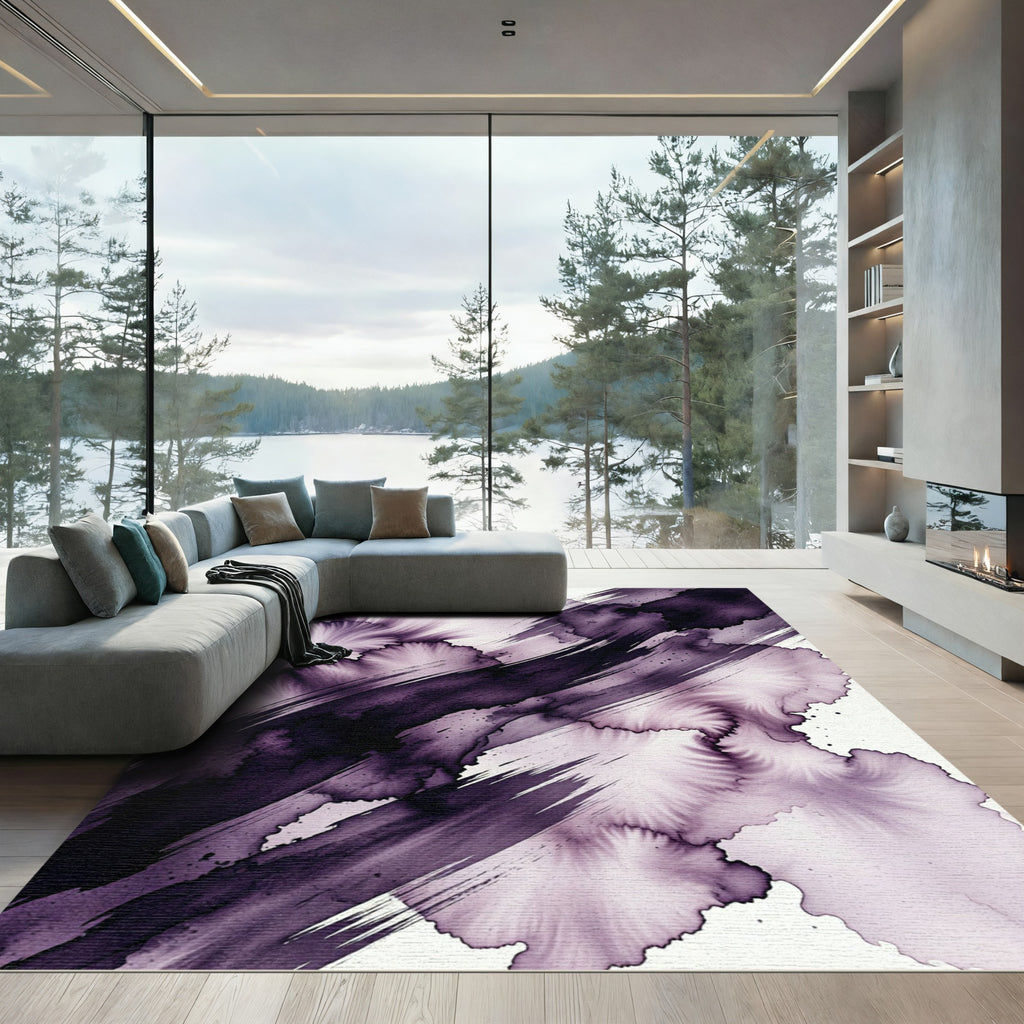 Deep Purple Abstract Ink Flow Rug