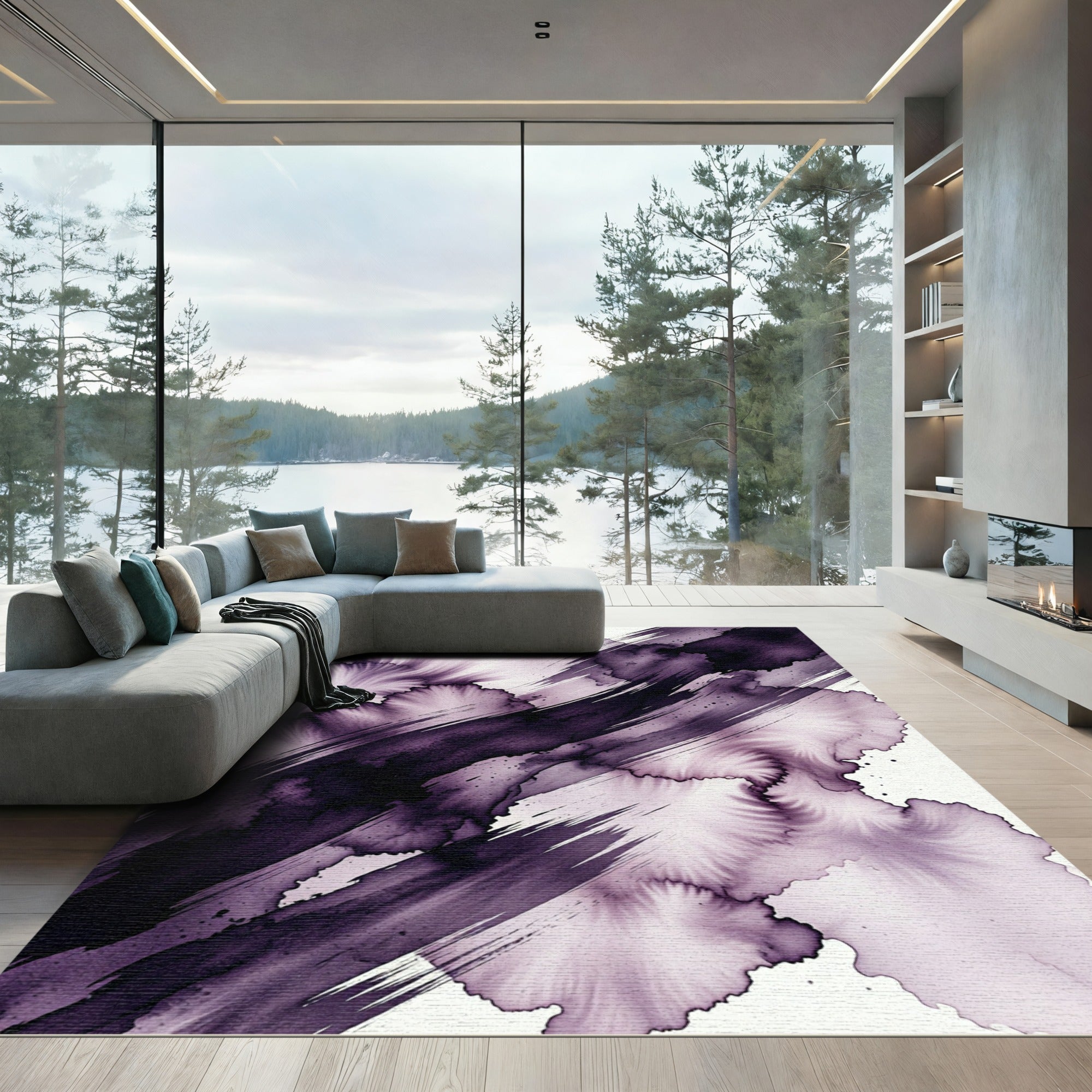 Deep Purple Abstract Ink Flow Rug
