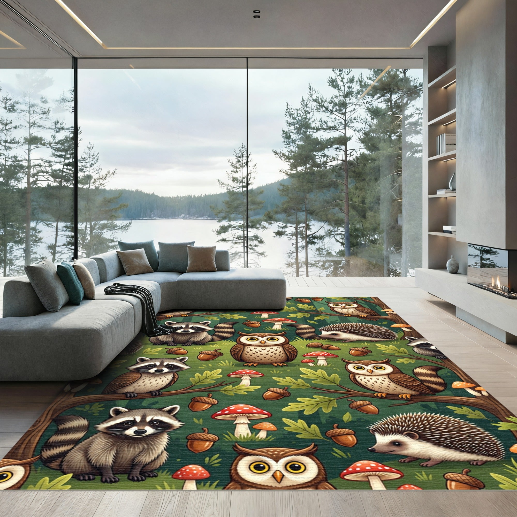 Whimsical Forest Creature Woodland Oak Rug