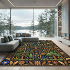 Botanical Black Tile Garden Ornament Rug