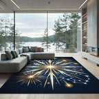 Golden Celestial Starburst Navy Area Rug