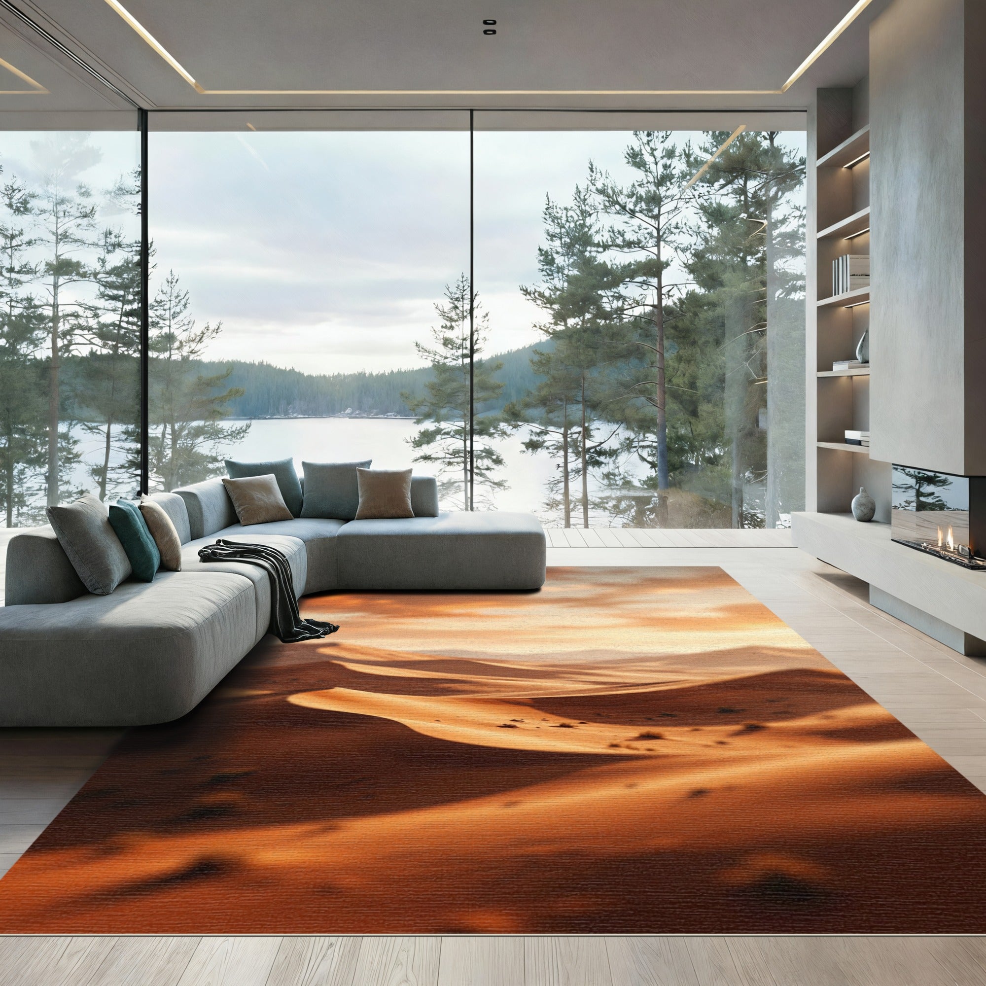 Golden Amber Desert Dune Landscape Rug