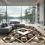 Dark Brown Bone Heart Diamond Grid Rug