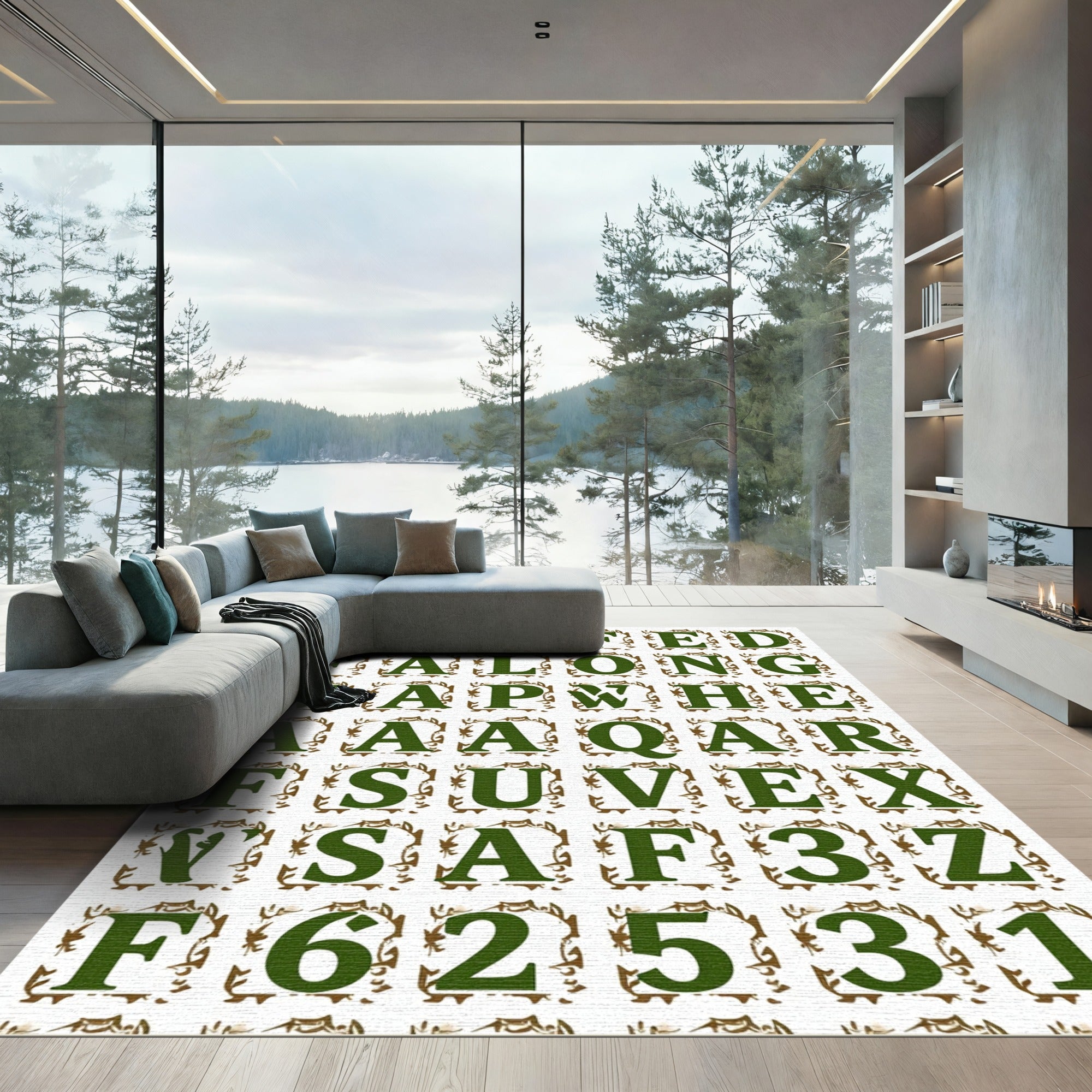 Green Embossed Alphabet Tiles Rug
