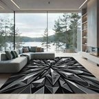 Radiant Monochrome Geometric Crystal Facet Rug