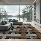 Woven Interlocking Gray and Brown Grid Rug