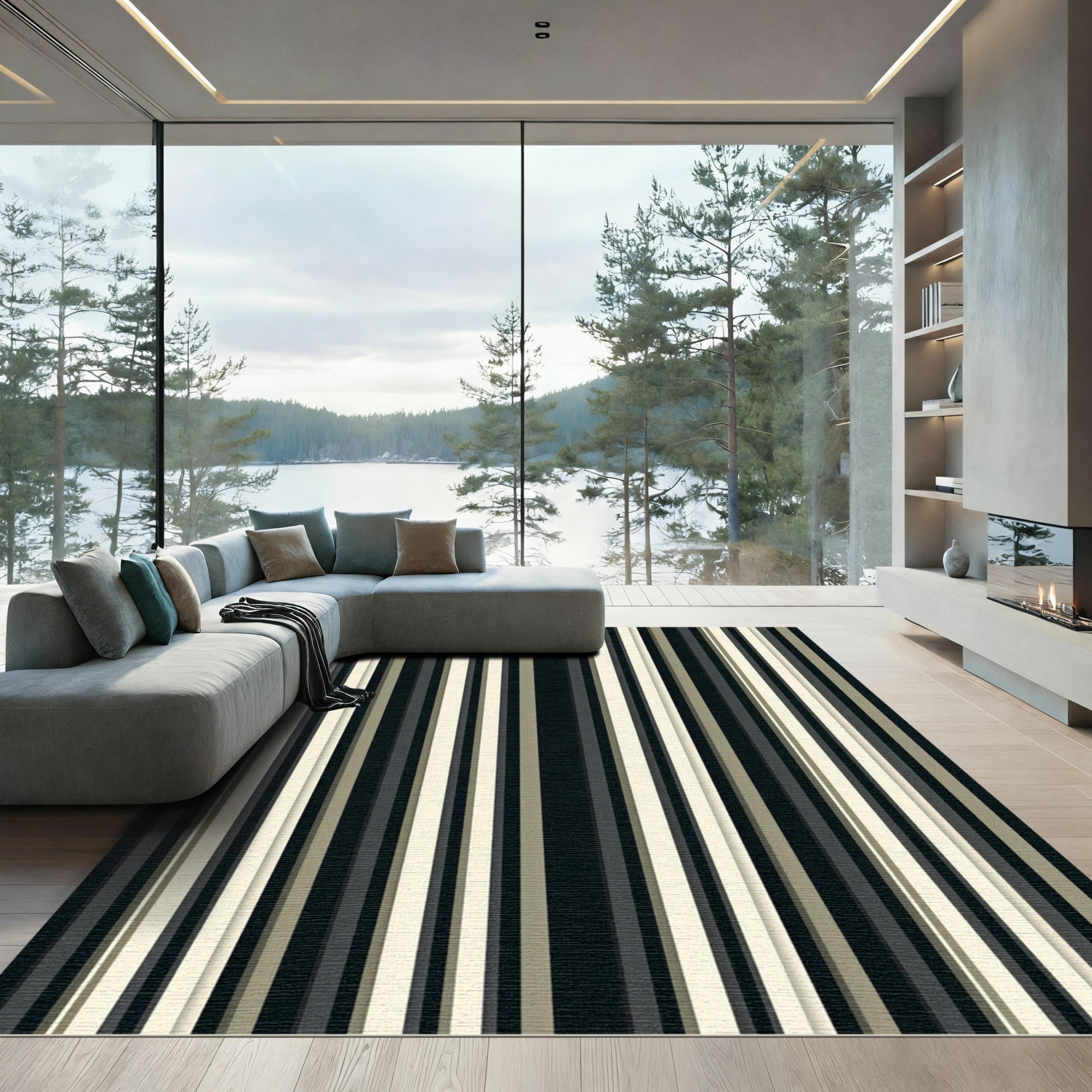 Classic Black Cream Stripe Rug