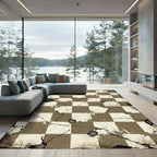 Distressed Earthy Brown Checkerboard Texture Rug