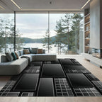 Modern Monochrome Architectural Grid Rug