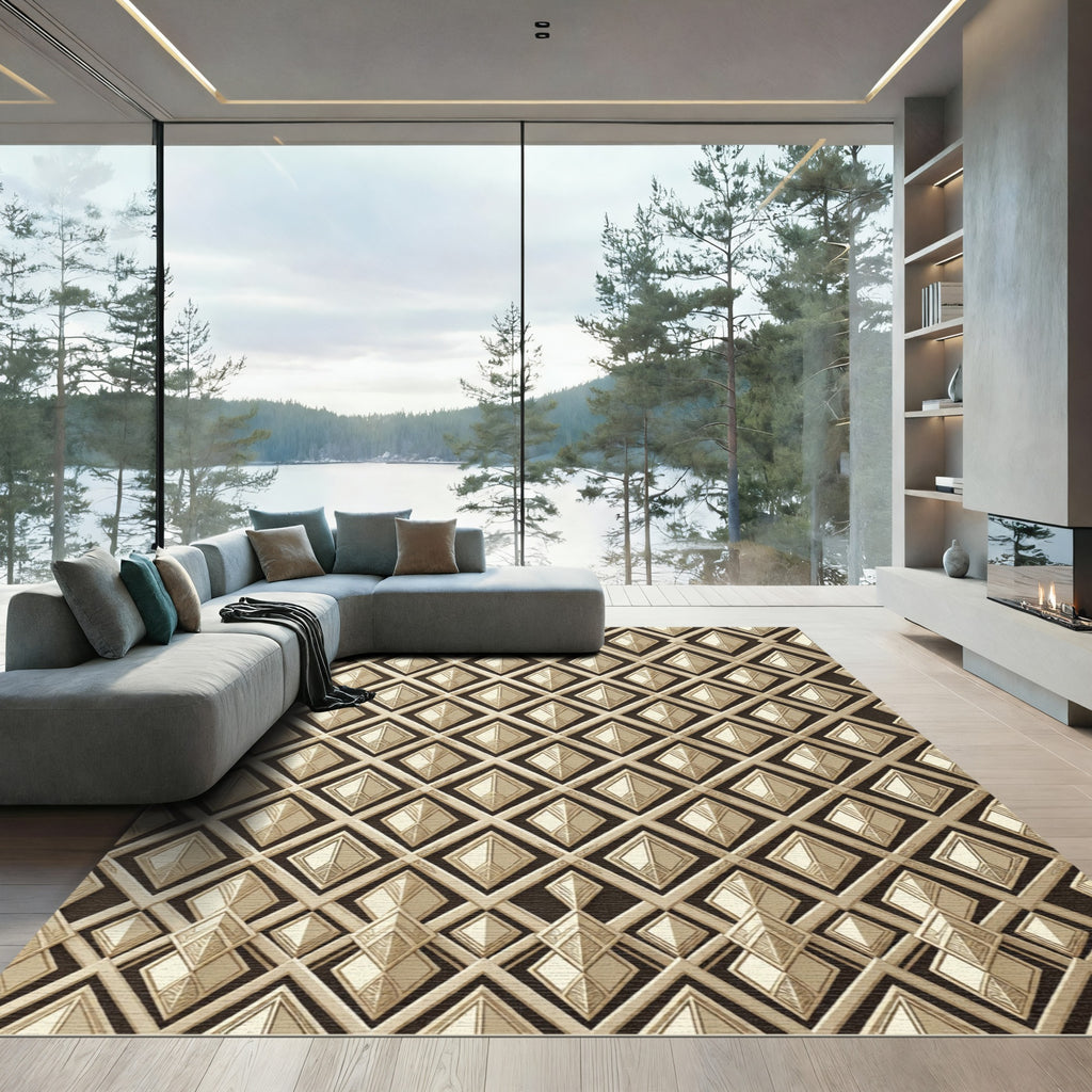Golden Art Deco Geometric Diamond Rug