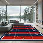 Modern Navy Red Grid Sports Field Rug