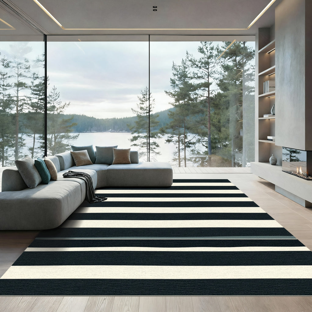 Classic Black and Cream Stripe Rug