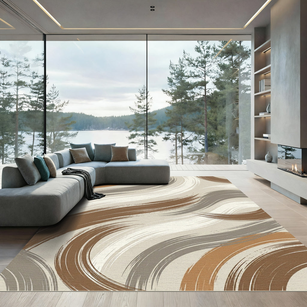 Earthy Abstract Wave Swirls Palette Rug
