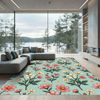 Whimsical Pink White Floral Garden Rug