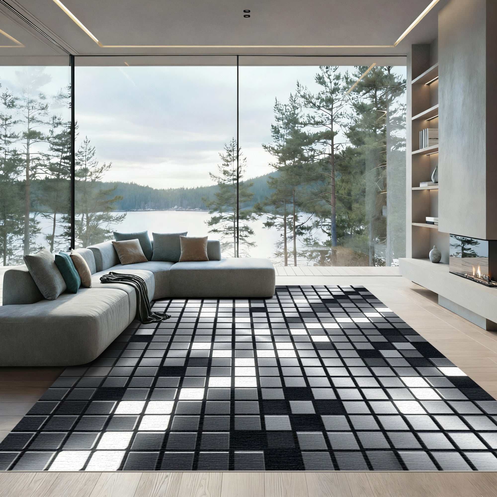 Modern Brushed Metal Cubic Field Rug