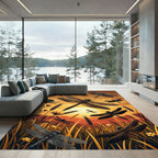 Golden Sunset Dragonfly Meadow Landscape Rug