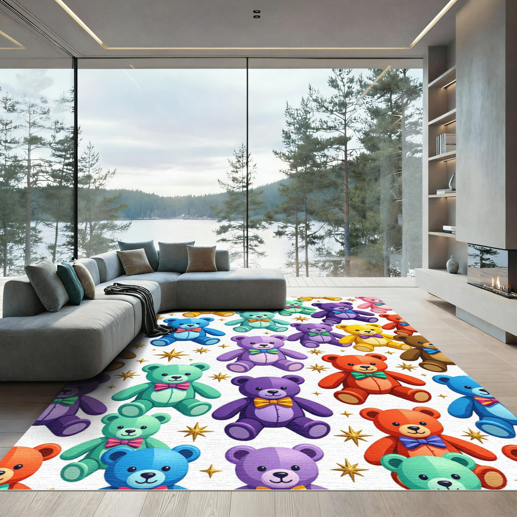 Colorful Teddy Bear Constellation Illustration Rug