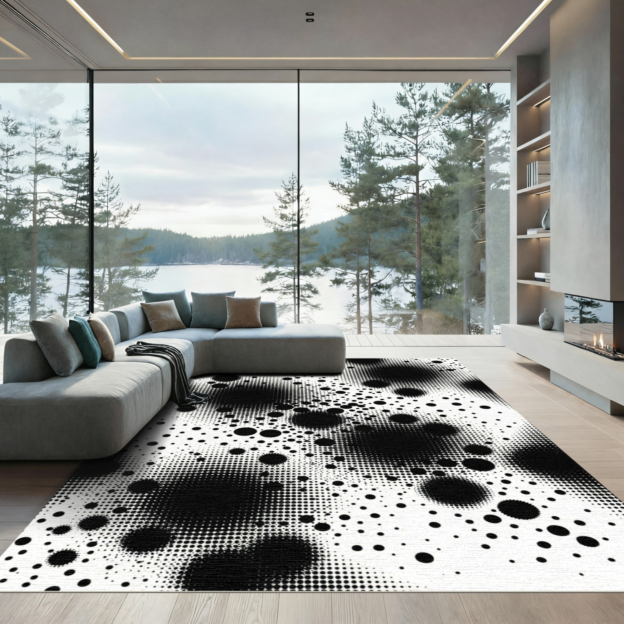 Monochromatic Varied Dot Concentric Circles Rug