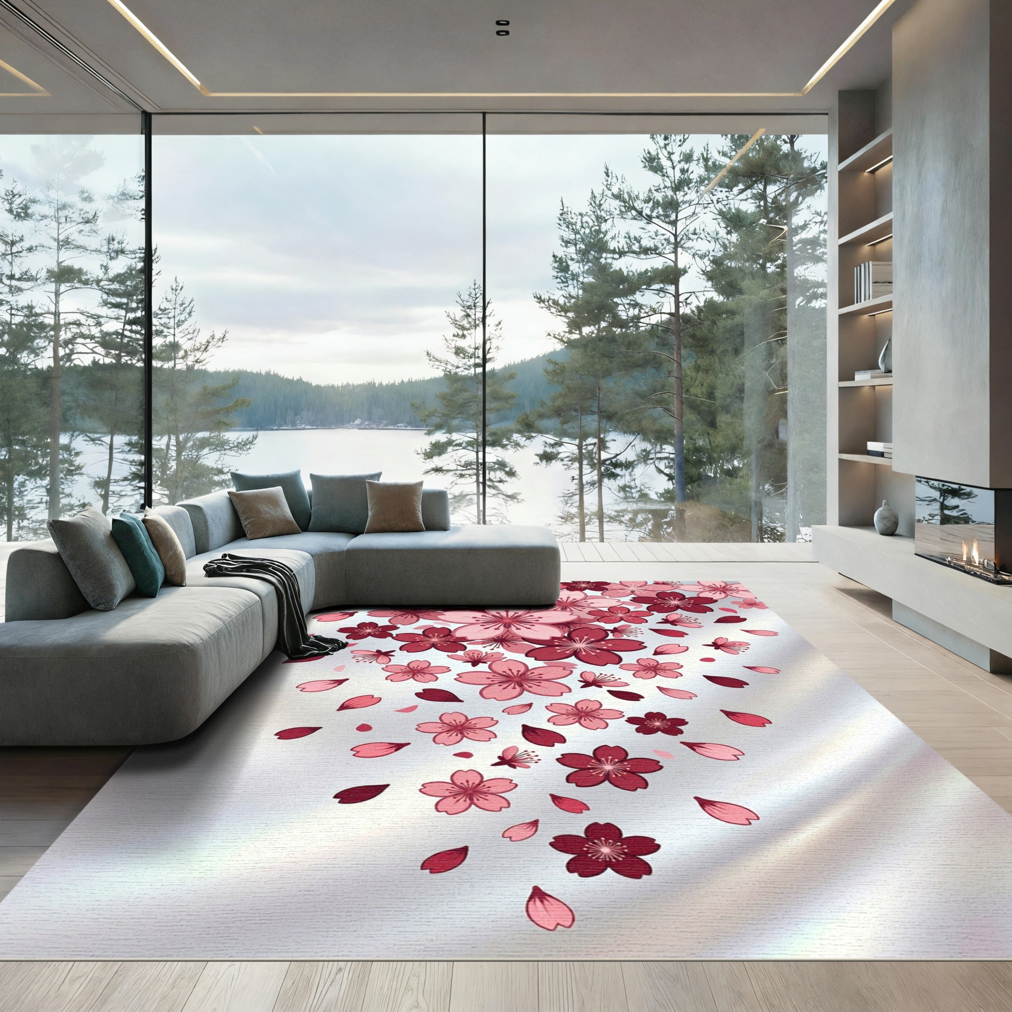 Pink Cherry Blossom Cascade Rug