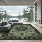Sage Green Floral Medallion Border Rug