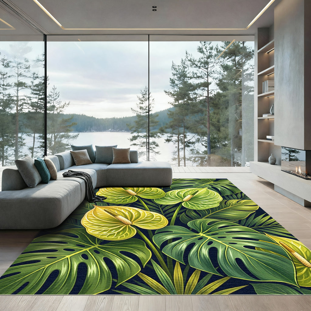 Lush Yellow Anthurium Tropical Foliage Rug