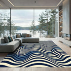 Mid-Century Blue and Cream Wave Rug