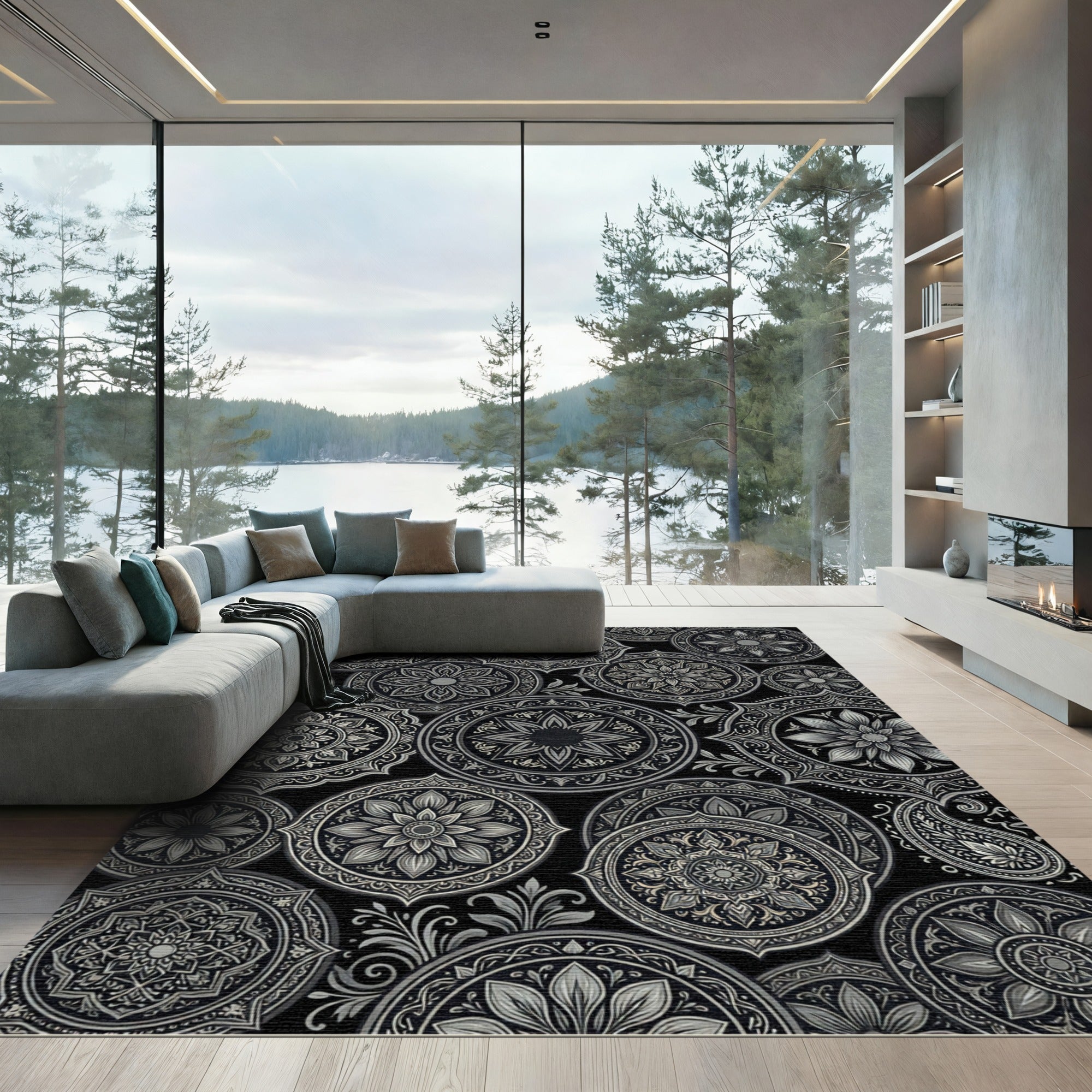 Monochrome Mandala Medallion Collage Rug