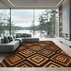 Earthy Brown Zigzag Geometric Diamond Rug