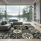 Black Gray Cream Medallion Tile Collage Rug