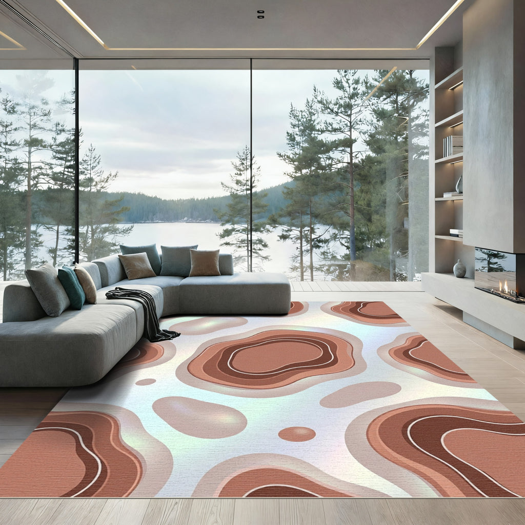 Earthy Terracotta Abstract Layered Contour Rug