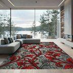 Crimson Red Floral Vine Scroll Rug