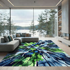 Dynamic Blue and Green Liquid Splash Rug