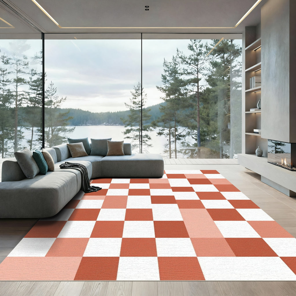 Modern Terracotta Tonal Pixel Block Rug
