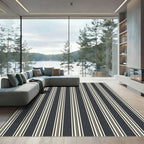 Modern Charcoal and Cream Vertical Striped Rug