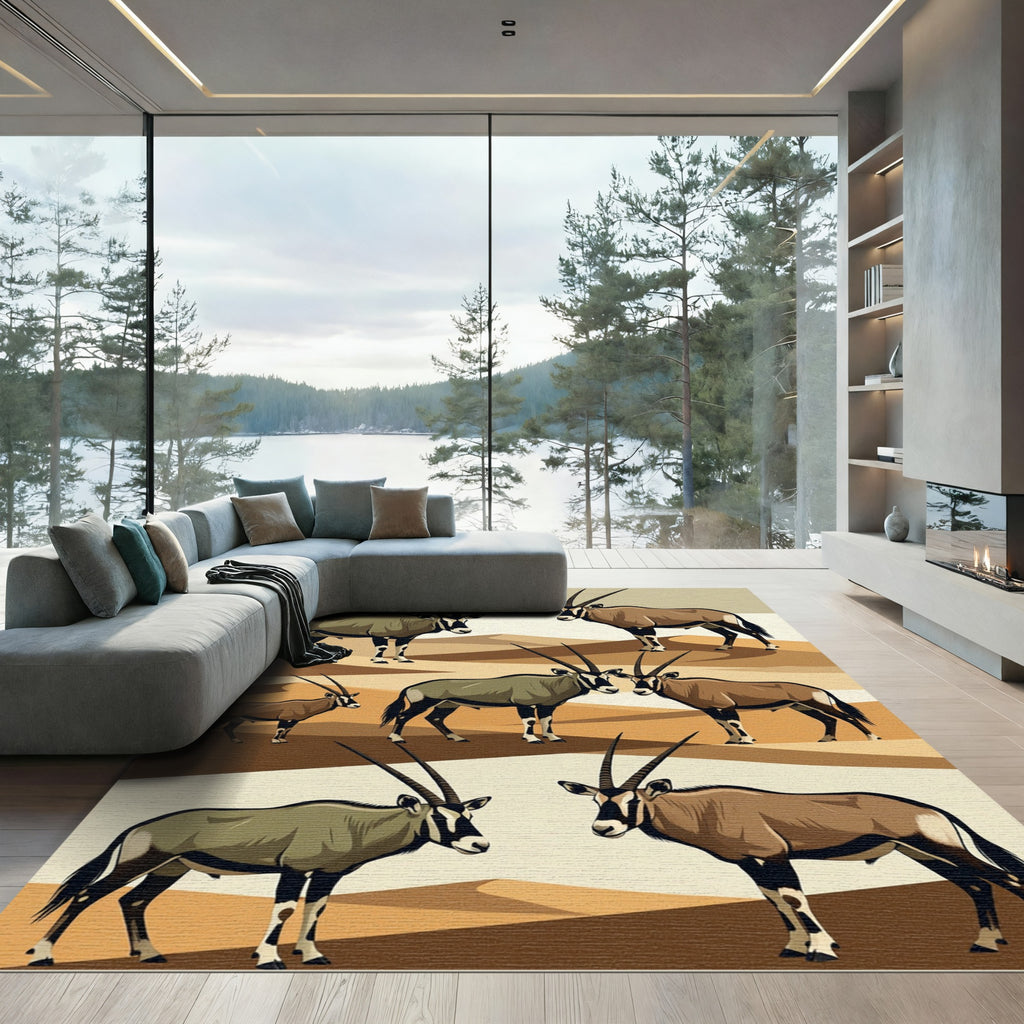 Desert Oryx Wildlife Earthy Tones Rug