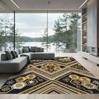 Tribal Gold Geometric Hexagon Zigzag Rug