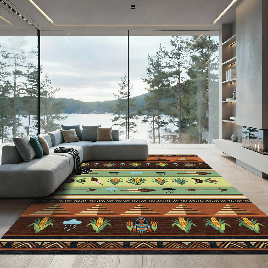 Earthy Southwestern Geometric Corn Cloud Arrow Rug