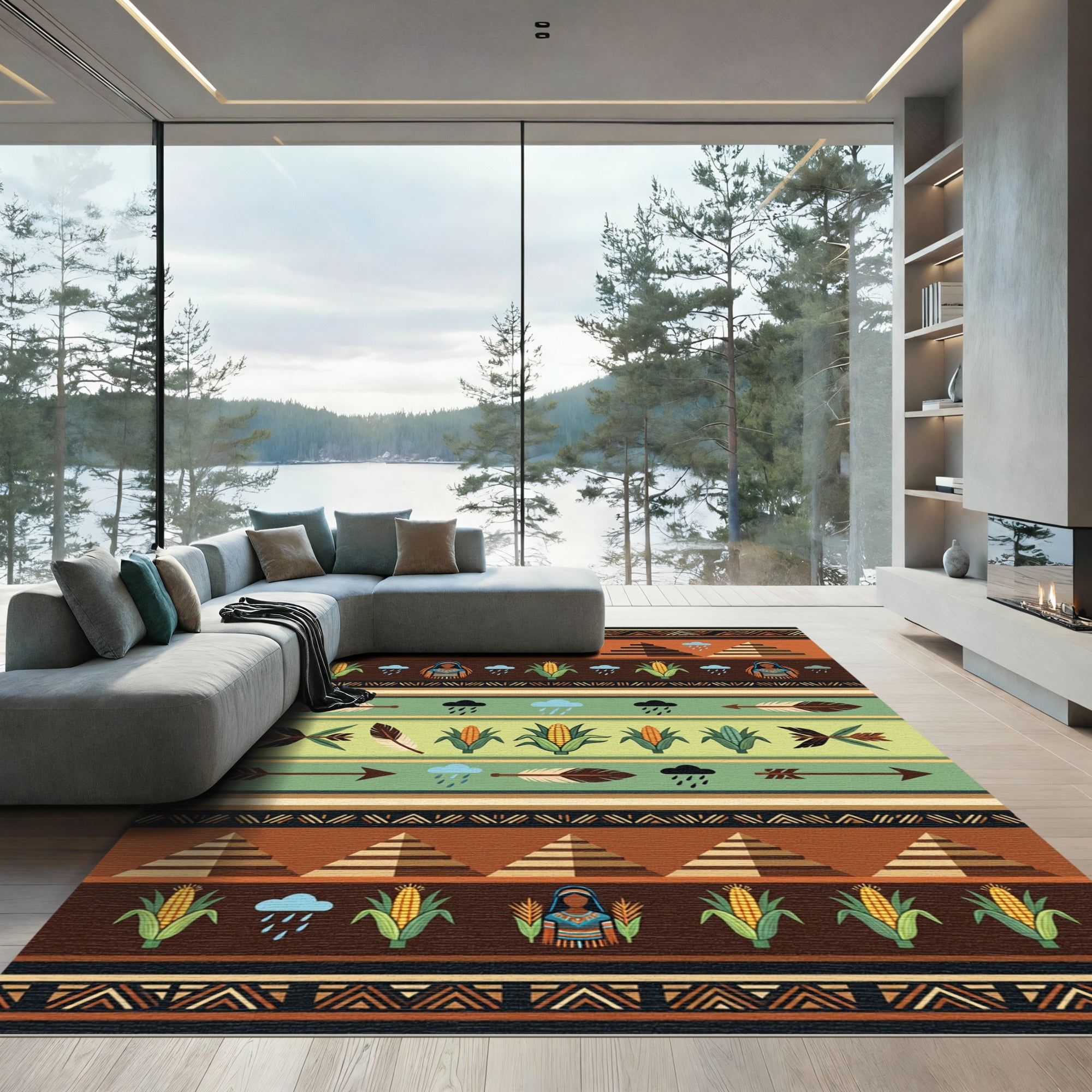 Earthy Southwestern Geometric Corn Cloud Arrow Rug