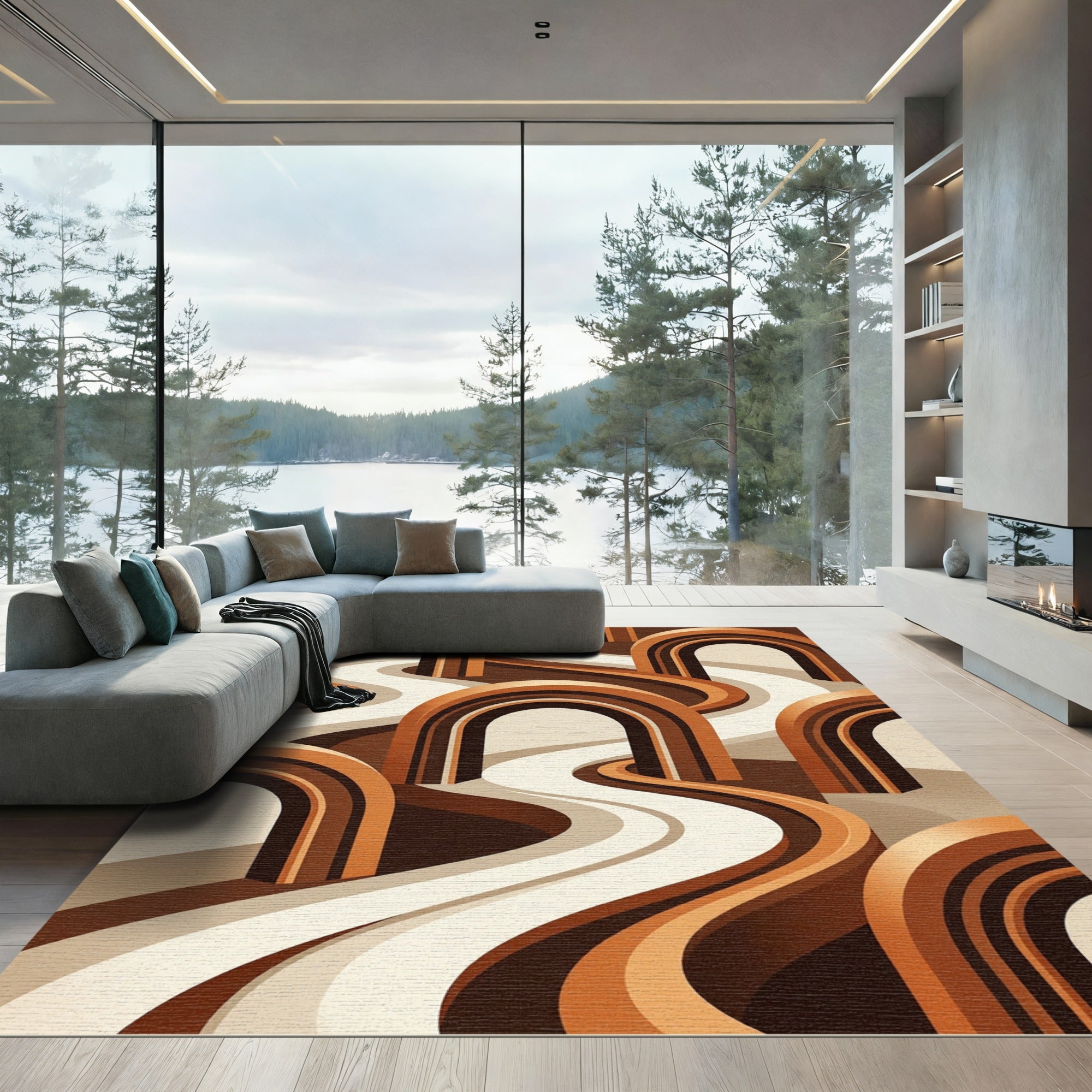 Modern Earthy Curved Arch Abstract Rug