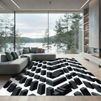 Geometric Dark Gray Cubes and Stairs Rug