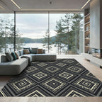 Monochromatic Charcoal Geometric Diamond Medallion Rug