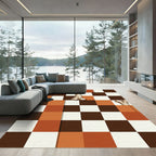 Brown White Orange Bone Checkerboard Rug