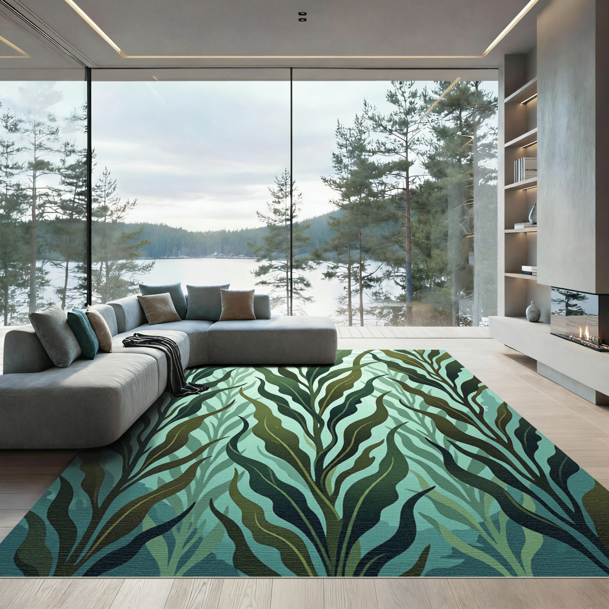 Lush Green Kelp Forest Underwater Rug