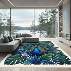 Vibrant Blue Peacock Tropical Jungle Rug