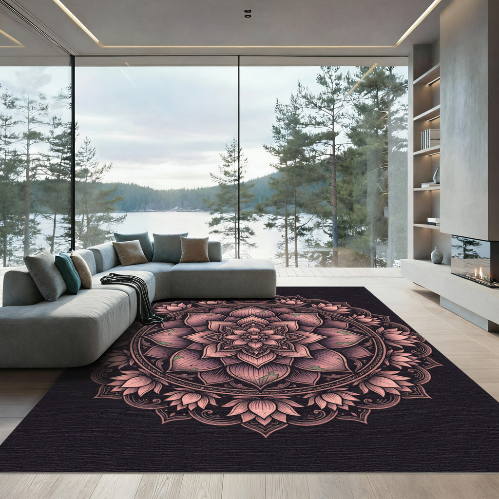 Dusty Rose Lotus Flower Mandala Rug