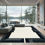 Dark Gray Geometric Abstract Frame Rug