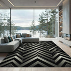 Metallic Silver Chevron Geometric Monochromatic Rug