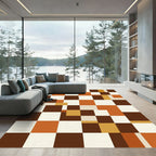 Retro Brown White Orange Checkered Squares Rug