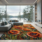 Vibrant Orange Poppy Meadow Area Rug